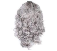 Parrucche da donna Nutriess Capelli ondulati grigio argento Sintetico Rete elastica lunga Fermagli per capelli dall'aspetto realistico Sicuro soffice e traspirante per feste e