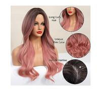 Parrucche da donna Onda naturale for donna Cosplay parrucca naturale resistente al calore lunga onda del corpo parrucche sintetiche rosa marrone ombre con frangia Parrucca per l'uso quotidiano nelle f