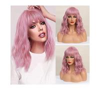 Parrucche da donna Onda naturale for donna Cosplay parrucca naturale resistente al calore lunga onda del corpo parrucche sintetiche rosa marrone ombre con frangia Parrucca per l'uso quotidiano nelle f