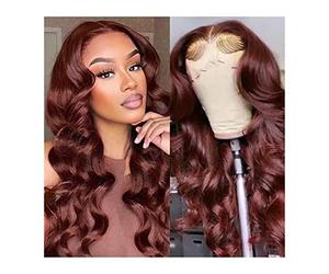 Parrucche da donna parrucca anteriore in pizzo sintetico marrone rosso 20-30 "onda del corpo lunga in rame rosso marrone 13 x 1 T parte 13 x 4 parrucche in pizzo per donna Pre pizzicate con capelli