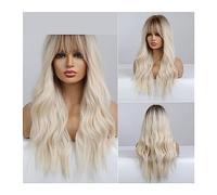 Parrucche da donna Parrucca bionda for capelli naturali resistenti al calore con frangia Onda lunga Parrucche sintetiche di buona qualità for le donne Halloween Parrucca per l'uso quotidiano nelle fes