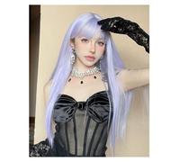 Parrucche da donna Parrucca colorata con frangia d'aria, capelli lunghi e lisci, cielo blu bianco viola, copricapo completo alla moda Parrucca riccia(Purple)