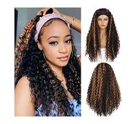 Parrucche da donna Parrucca con fascia riccia Evidenzia parrucche sintetiche con fascia for capelli for donne nere Parrucca di capelli sintetici castani misti neri lunghi 28 pollici for uso quotidiano