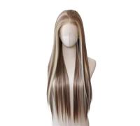 Parrucche da donna Parrucca con mèches platino, frontale in pizzo 13x4, fibre sintetiche resistenti alle alte temperature, morbida, senza colla Festa quotidiana(22inches)