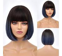 Parrucche da donna Parrucca corta da 12 pollici Lolita resistente al calore for cosplay capelli corti con frangia parrucche sintetiche for donna dritto ombre rosa rosso rosa Parrucca per l'uso quotidi