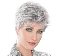 Parrucche da donna Parrucca corta riccia grigio argento for donna, capelli corti naturali soffici a strati, parrucca for pendolarismo quotidiano Festa quotidiana