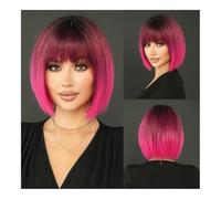 Parrucche da donna Parrucca corta rosa rosa for le donne Parrucche diritte di lavanda sintetica naturale nera for feste quotidiane Parrucche(Rose Pink)