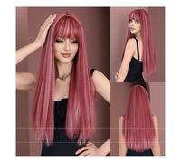 Parrucche da donna Parrucca da donna capelli lunghi lisci rosa highlight ragazza parrucca a testa naturalmente piena Parrucca riccia(GrayGold)