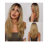 Parrucche da donna Parrucca di capelli naturali for donna Cosplay Parrucca sintetica resistente al calore Ombre marrone biondo platino con frangia lunga dritta Parrucca per l'uso quotidiano nelle fest