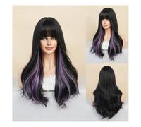 Parrucche da donna Parrucca di nuova moda Set di capelli lunghi ricci da donna Set di capelli con frangia in stile europeo e americano Capelli tinti Set di capelli a onda grande Parrucche(Dark purple)