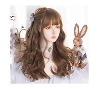 Parrucche da donna Parrucca for capelli a onde lunghe for donna ragazza, capelli sintetici castano freddo Parrucca riccia ondulata dall'aspetto naturale con frangia Parrucca for cosplay da festa quoti