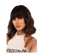 Parrucche da donna Parrucca for capelli da festa quotidiana Cosplay for donna resistente al calore Uso arancione marrone ombre parrucche sintetiche ondulate di media lunghezza con frangia corta Parruc