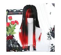 Parrucche da donna Parrucca for capelli sfumati neri rossi con frangia Parrucca for capelli lunga dritta for cosplay, parrucca sintetica resistente al calore naturale for feste di Halloween per Partit
