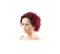 Parrucche da donna Parrucca frontale in pizzo 13x1 con capelli umani, parrucca indiana Remy prepizzicata e caschetto corto Festa quotidiana(Black and Burgundy)