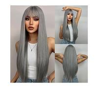 parrucche da donna Parrucca lunga blu diritta con frangia Parrucche sintetiche resistenti al calore for uso quotidiano da donna Parrucche per capelli dall'aspetto naturale
