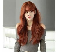 Parrucche da donna Parrucca lunga ondulata marrone chiaro for le donne Parrucche ondulate a strati sintetici ad alta densità for feste quotidiane con frangia Parrucche(Ginger)