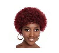 Parrucche da donna Parrucca morbida for donne Parrucche for capelli ricci afro crespi con frangia Capelli umani for uso quotidiano alle feste Festa quotidiana(Red)
