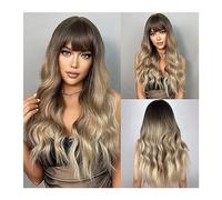 Parrucche da donna Parrucca Ombre Brown Golden Wave con frangia Parrucche sintetiche for capelli ricci lunghi for donna Fibra resistente al calore Har falso femminile per Partito/Parrucca quotidianay