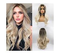 Parrucche da donna Parrucca ondulata lunga biondo sfumato for donna 24" Parte centrale Parrucca sintetica Parrucche in fibra naturale resistente al calore con radici scure for Cosplay Quotidiano per P