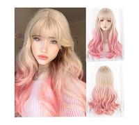 Parrucche da donna Parrucca ondulata lunga con frangia, parrucca riccia naturale da bionda a rosa for le donne parrucche sintetiche resistenti al calore for cosplay per Partito/Parrucca quotidianay