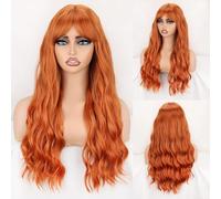 Parrucche da donna Parrucca sintetica arancione lunga con frangia ordinata for donna Parrucca riccia