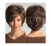 Parrucche da donna Parrucca sintetica con riflessi biondi castani misti Parrucche corte ondulate a taglio pixie con frangia for capelli naturali resistenti al calore per Partito/Parrucca quotidianay
