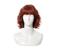 Parrucche da donna Parrucca sintetica ondulata corta riccia rosso bordeaux con frangia resistente al calore for tutti i giorni Festa quotidiana