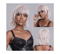 Parrucche da donna Parrucche bianche corte for donne nere Cosplay quotidiano Parrucca for capelli lisci naturali con frangia Parrucche sintetiche resistenti al calore per Partito/Parrucca quotidianay