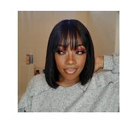 Parrucche da donna Parrucche di capelli umani Bob Parrucche con frangia Parrucche di capelli lisci corti 100% capelli umani Remy Nessuno Lac per Partito/Parrucca quotidianay(16inches 1PC)