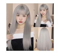 Parrucche da donna Parrucche for capelli naturali cosplay Parrucca sintetica lunga diritta resistente al calore for feste con frangia Parrucche for capelli neri scuri for le donne Parrucca per l'uso q