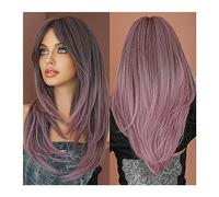 Parrucche da donna Parrucche for capelli Parrucca rosa ombre ondulata lunga da 25 pollici di alta qualità for le donne Quotidiano Parte centrale sintetica morbida nera Parrucca per l'uso quotidiano ne