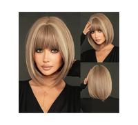 Parrucche da donna Parrucche marroni corte lisci da donna con frangia Parrucche sintetiche a strati con densità 150 Parrucche