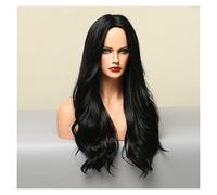 parrucche da donna Parrucche per la sostituzione Parrucche sintetiche di capelli sintetiche ondulazioni naturali nere del nero scuro Parrucche messe resistenti al calore for le donne uso quotidiano de