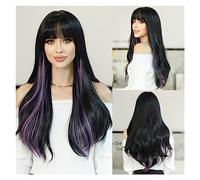 Parrucche da donna Parrucche resistenti al calore Ombre ondulate lunghe Parrucca da nera a rossa for le donne Parrucca di capelli sintetici for feste di cosplay giornaliere con frangia soffice Parrucc