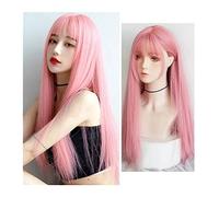 Parrucche da donna Parrucche rosa Parrucche lunghe 61 cm con capelli lisci con frangia Parrucca sintetica resistente al calore alla moda da donna Parrucca dall'aspetto naturale for feste cosplay Uso q