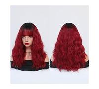 Parrucche da donna Parrucche rosso scuro for donna Parrucca ondulata bordeaux con frangia sintetica colorata Ombre rossa for la festa quotidiana Festa quotidiana(Ombre Red)
