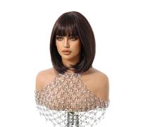Parrucche da donna Parrucche sintetiche Bob marrone scuro Parrucca corta diritta con frangia for uso cosplay di feste da donna Festa quotidiana