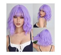 Parrucche da donna Parrucche sintetiche corte ondulate ricci blu viola con frangia for donne Cosplay Party Halloween Bob colorate resistenti al calore Festa quotidiana