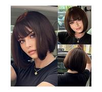 Parrucche da donna Parrucche sintetiche diritte corte nere marroni con frangia for capelli Bob da donna for cosplay quotidiano Fibra resistente al calore naturale Festa quotidiana