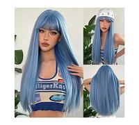 Parrucche da donna Parrucche sintetiche for capelli sintetiche con riflessi blu Parrucca di Halloween colorata lunga diritta con frangia for donna Afro resistente al calore per Partito/Parrucca quotid