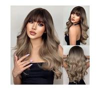 Parrucche da donna Parrucche sintetiche lunghe ondulate naturali for capelli ombre da castano castano a biondo con frangia for parrucca da donna resistente al calore quotidiano Parrucca per l'uso quot