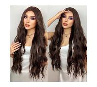 Parrucche da donna Parrucche sintetiche ondulate lunghe castane Parte centrale Parrucca riccia naturale for donne nere Cosplay Capelli finti resistenti al calore quotidiani Festa quotidiana