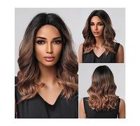 Parrucche da donna Parrucche sintetiche ondulate Parrucca riccia di media lunghezza Parrucca di capelli naturali giornalieri Parte centrale Cospaly Capelli Fibra resistente al calore Marrone Corto Par
