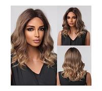 Parrucche da donna Parrucche sintetiche ondulate Parrucca riccia di media lunghezza Parrucca di capelli naturali giornalieri Parte centrale Cospaly Capelli Fibra resistente al calore Marrone Corto Par