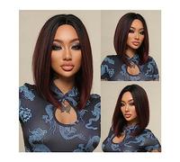 Parrucche da donna Parte centrale Cosplay parrucca di capelli naturali resistente al calore nero vino rosso ombre parrucche sintetiche for donna parrucca diritta di media lunghezza Parrucca per l'uso