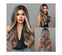 Parrucche da donna Parte centrale for le donne Afro Cosplay quotidiano Resistente al calore Parrucche sintetiche ondulate lunghe marrone scuro Parrucca di capelli ondulati naturali neri ricci Parrucca