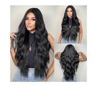 Parrucche da donna Parte centrale for le donne Afro Cosplay quotidiano Resistente al calore Parrucche sintetiche ondulate lunghe marrone scuro Parrucca di capelli ondulati naturali neri ricci Parrucca