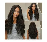 Parrucche da donna Parte centrale for le donne Afro Cosplay quotidiano Resistente al calore Parrucche sintetiche ondulate lunghe marrone scuro Parrucca di capelli ondulati naturali neri ricci Parrucca