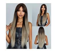 Parrucche da donna Parte centrale for le donne Afro Daily Party Cosplay Uso resistente al calore Parrucche sintetiche dritte lunghe scure Parrucca di capelli finti neri naturali Parrucca per l'uso quo