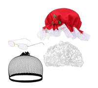 Parrucche da donna per nonna costume cosplay, parrucca da donna, per cosplay di Natale, cappello, rete per capelli, occhiali per travestimento natalizio
